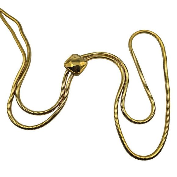 Michael Kors Gold Tone Double Snake Chain Lauriat Necklace Faceted Centerpiece - Picture 3 of 6